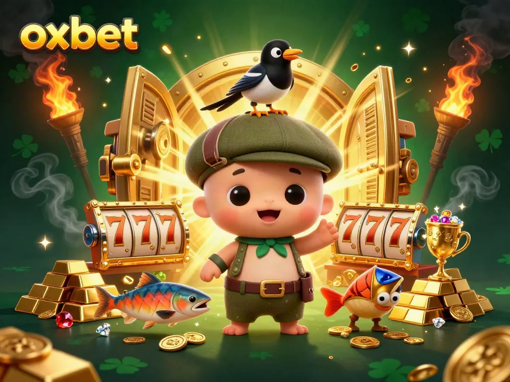 Experience the excitement of oxbet with a vibrant scene of playful characters and casino elements.
