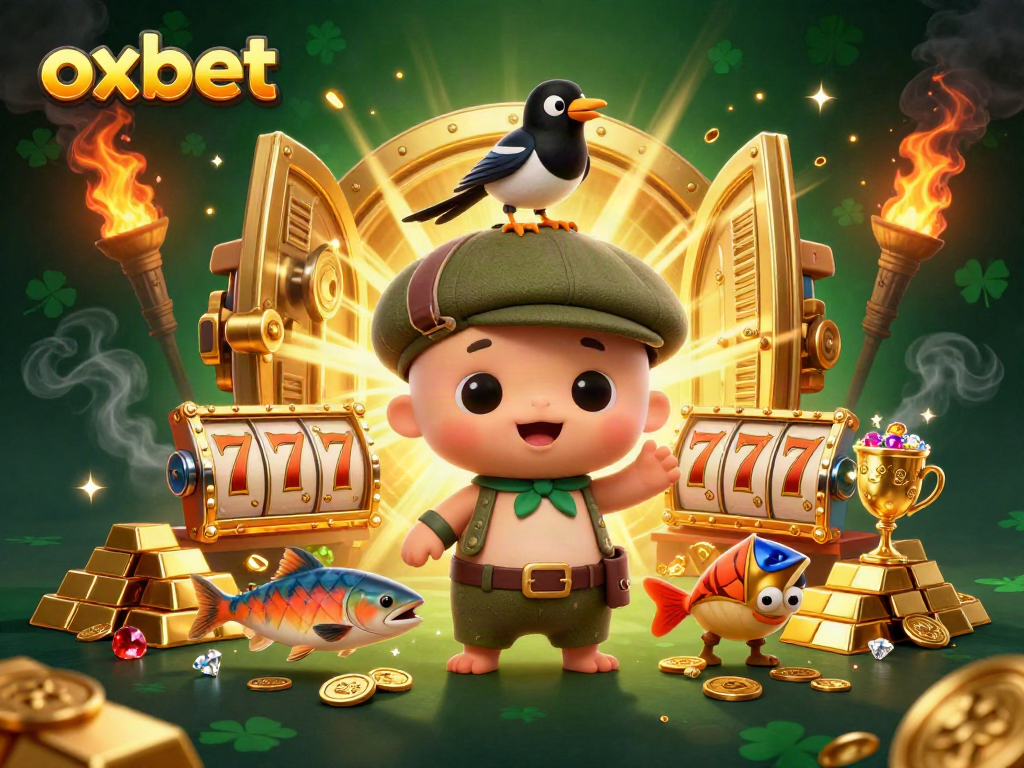 Experience the excitement of oxbet with a vibrant scene of playful characters and casino elements.