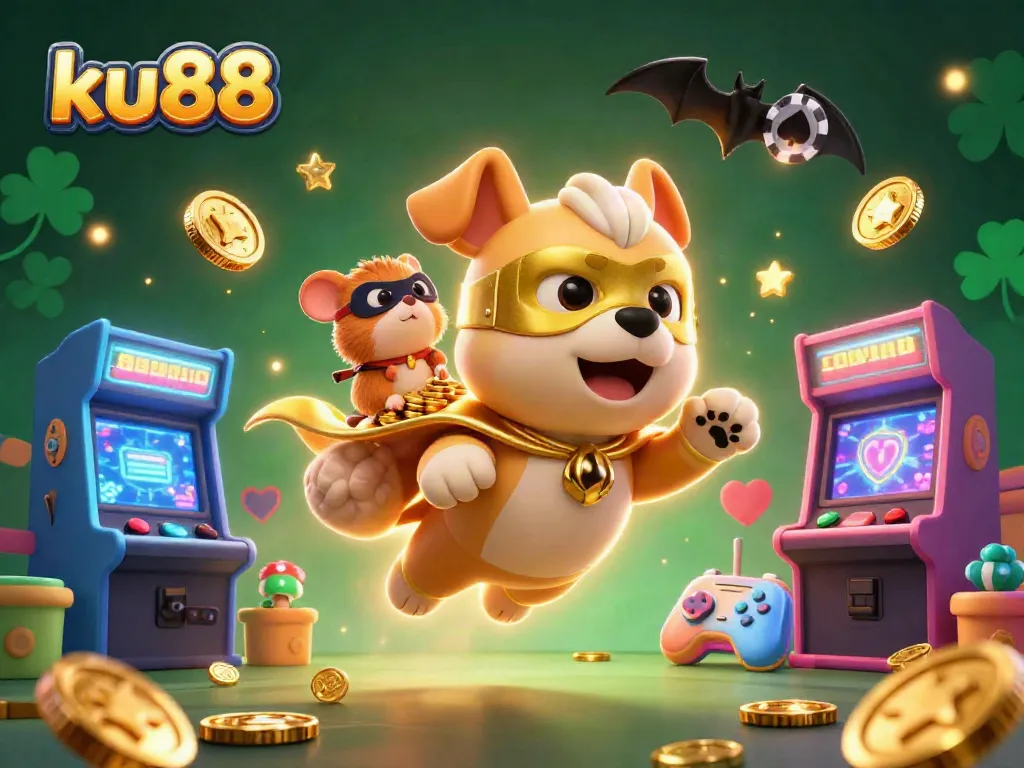 ku88 offers exciting adventures in the casino world with a heroic dog and hamster collecting gold coins.