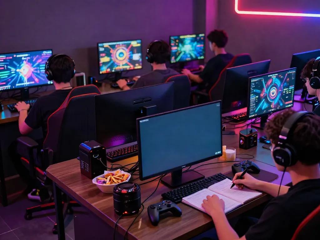 Engaged players enjoying room simulator games at ROKOK88 with vibrant visuals.