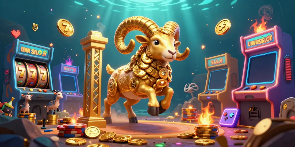 Experience the excitement of link slot gaming with a golden ram charging towards a jackpot.