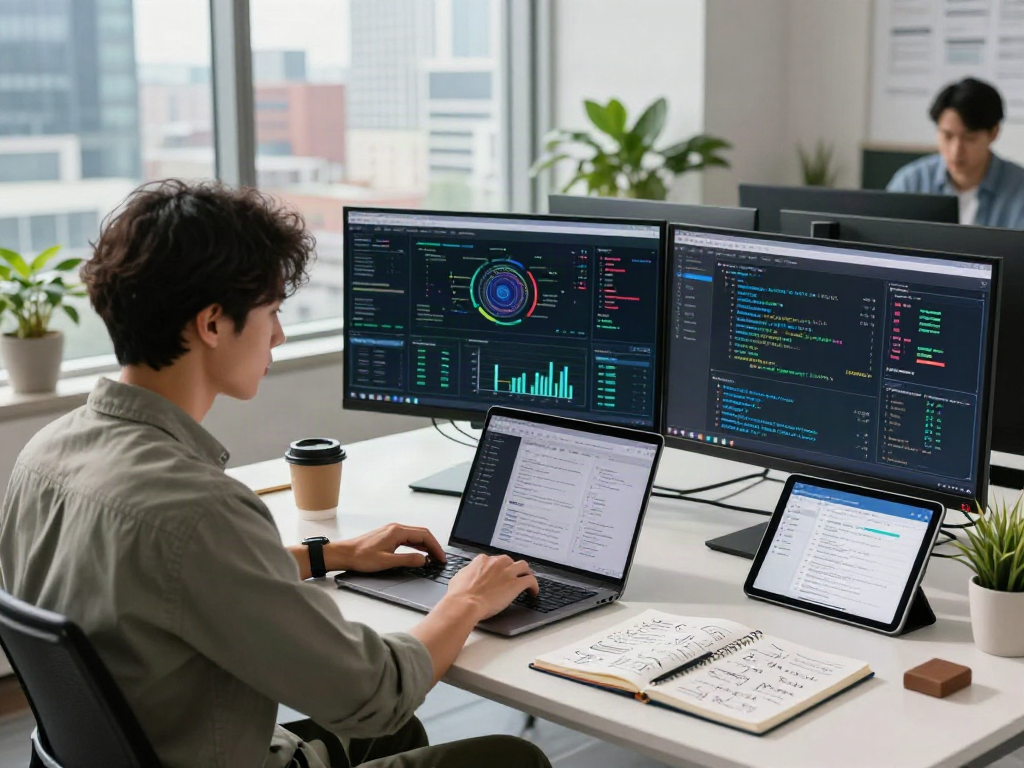 Data scientist analyzing crush ai algorithms in a modern workspace