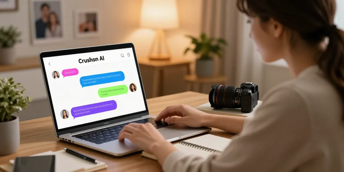 Engaging user experience with Crushon AI chatbot in a cozy home office setting.