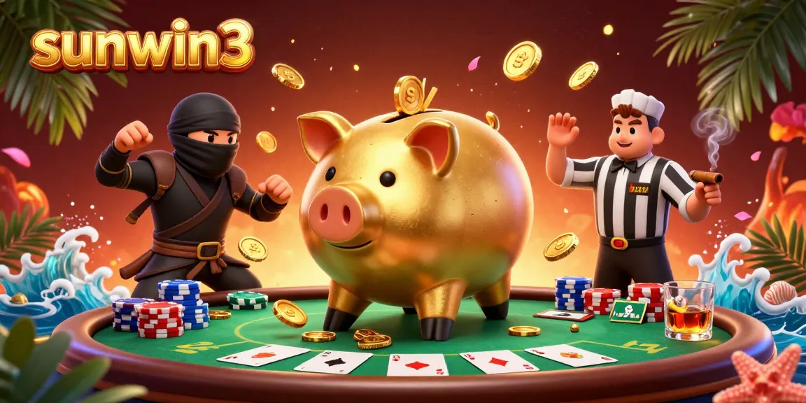 Watch the sunwin3 characters in a vibrant casino setting, showcasing thrilling poker action.