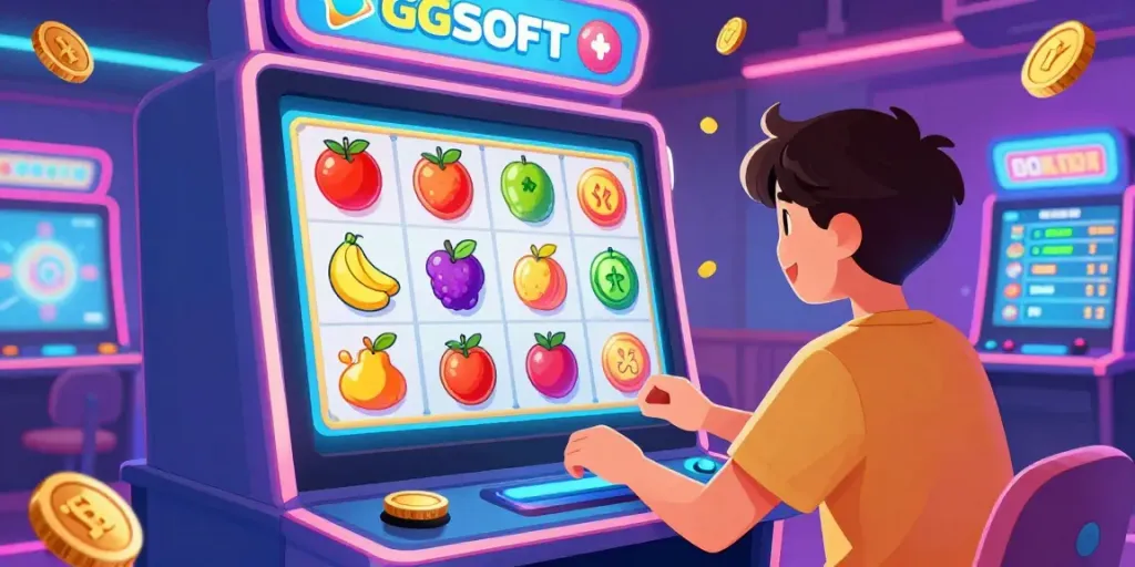 Player immersed in GGSOFT Bounce Ball Slot Game with vibrant animations and neon lights.