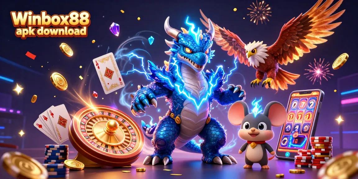 Experience the Winbox88 apk download with engaging visuals of a thunder dragon and gambling elements.